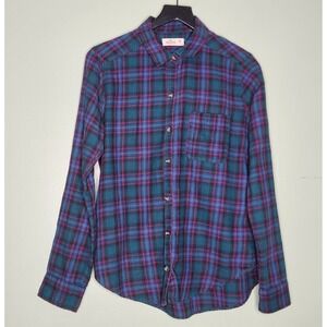 Hollister Plaid Flannel Button Down Shirt Long Sleeve Green Blue Red M